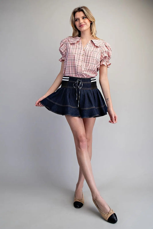 Washed Denim Tiered Mini Skirt
