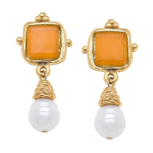 Charlotte French Glass + Pearl Drop Earrings