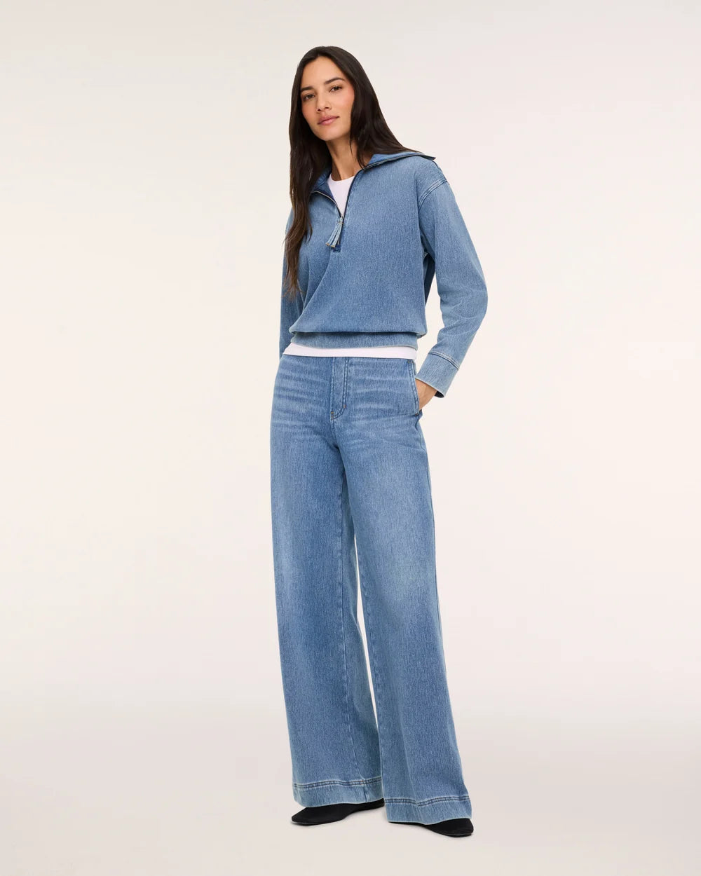 Denim-ish Wide Leg Pants