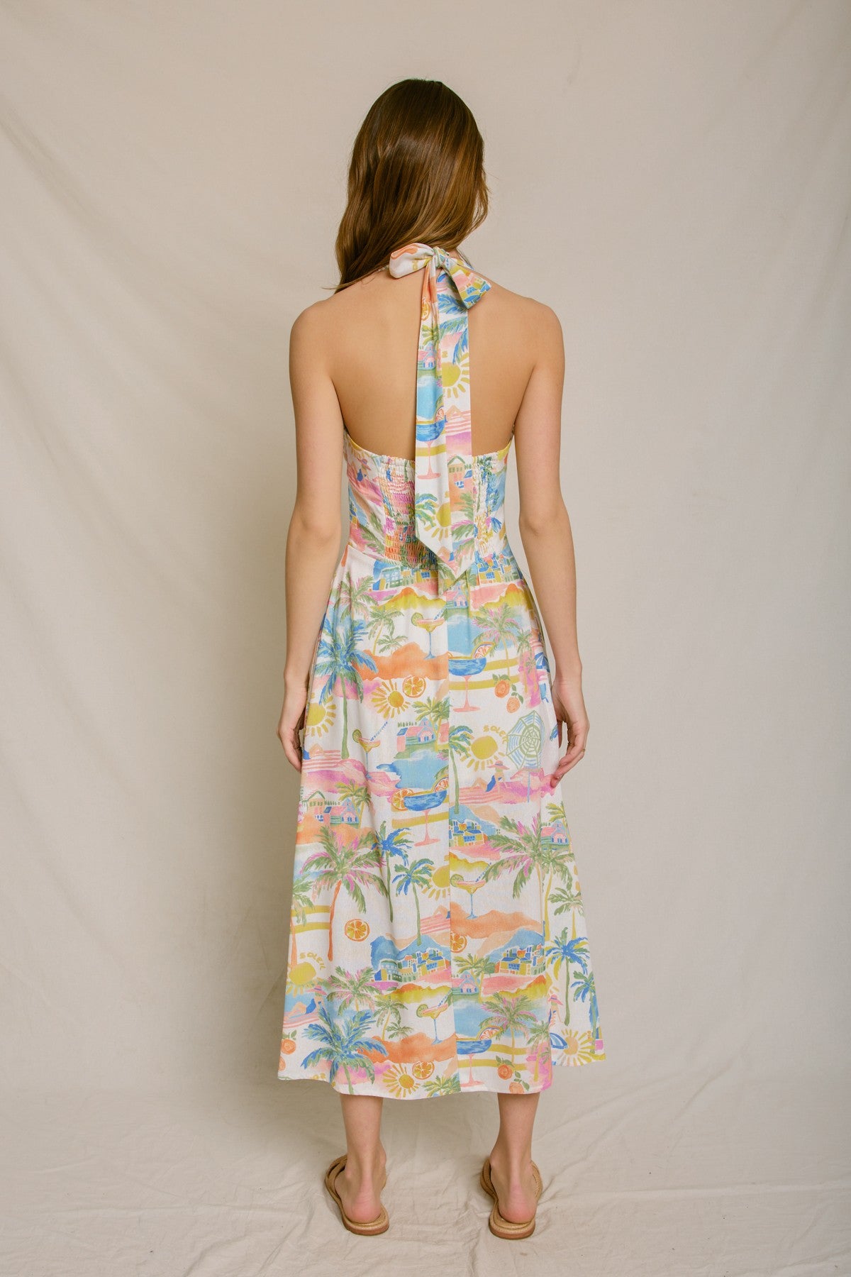 coastal pattern halter dress