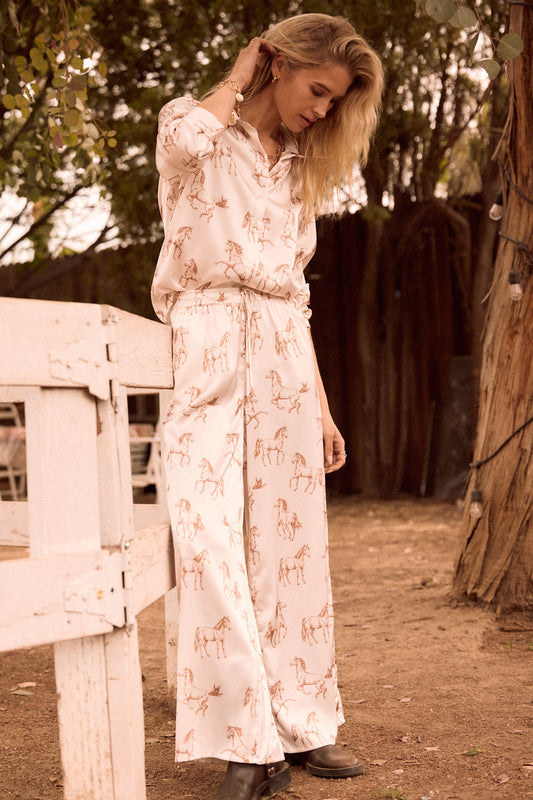Fallon Horse Print Satin Pants