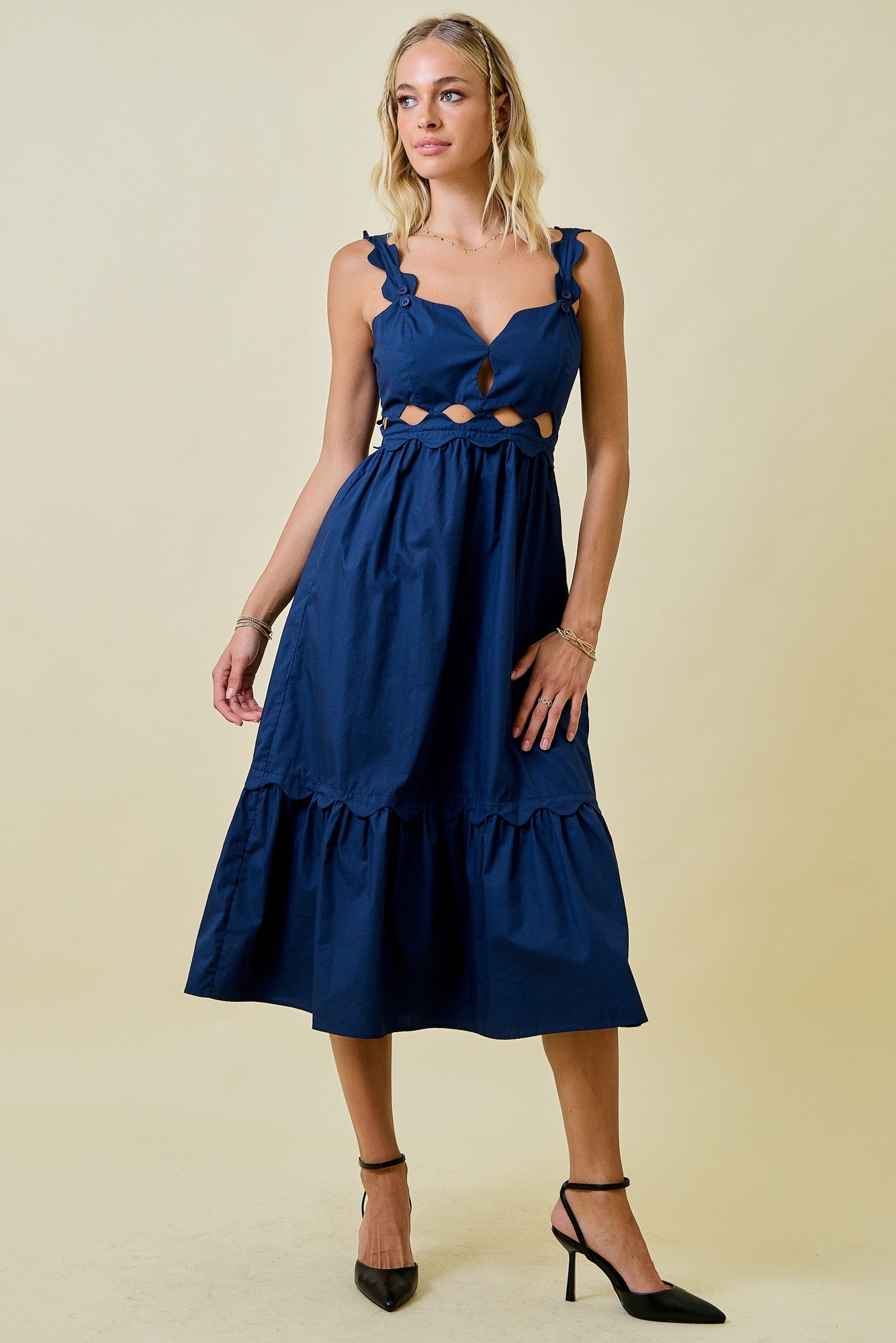 Lilly Scalloped Cutout Midi Dress