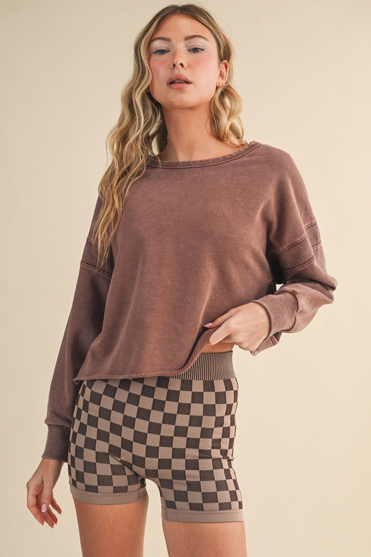 Oversized mineral wash sweatshirt with cutout back
