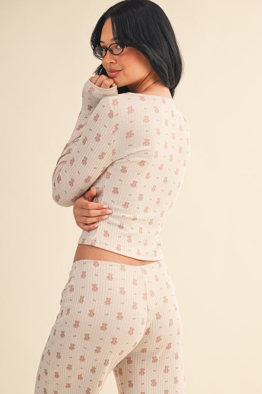 Teddy Bear Print Pointelle Lounge Set