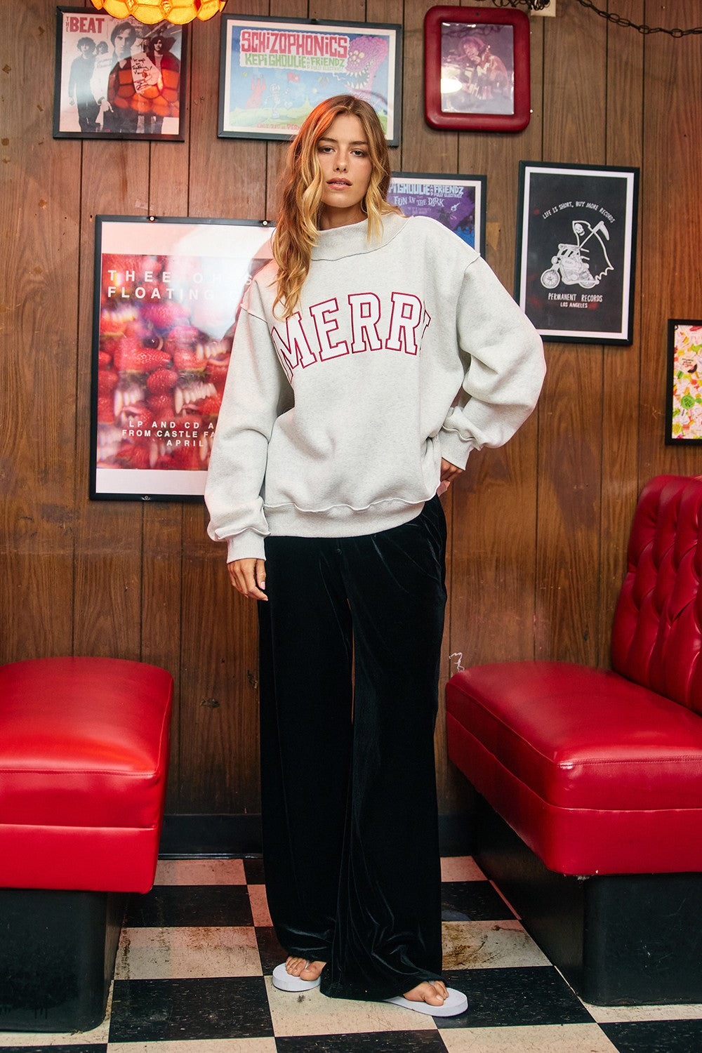 Noelle “MERRY” Embroidered Mockneck Sweatshirt