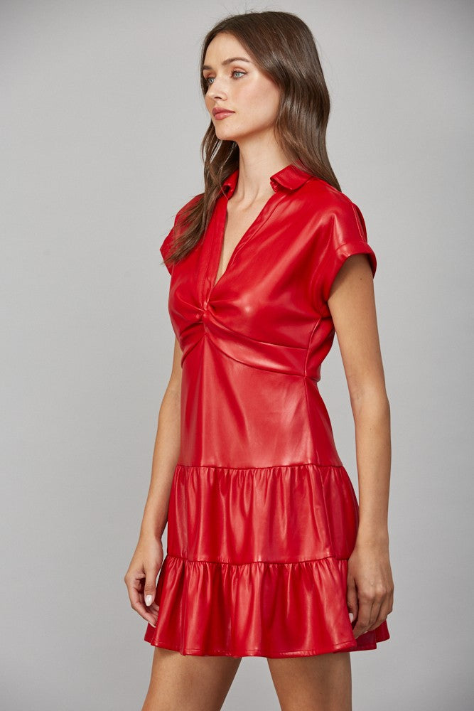 red faux leather dress Natalia Twisted Faux Leather Dress – Pieces & Peaches