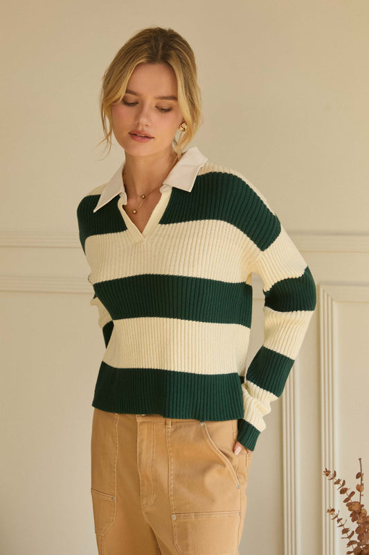 Timeless stripes meet modern comfort in this soft ribbed knit polo