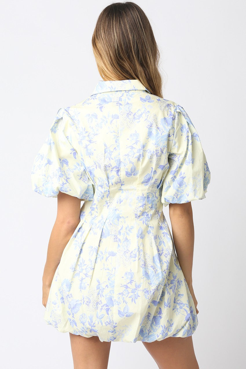 Women’s cotton floral dress with puff sleeves