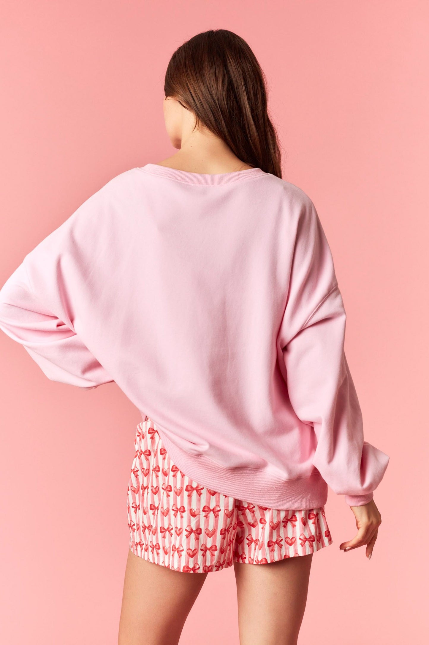 Valentine bear printed sweatshirt with heart-shaped eyelet patches