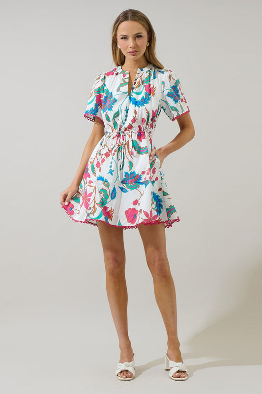 Izzie Floral Drawstring Shift Mini Dress