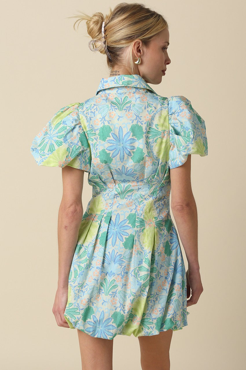 Cotton mini dress with structured collar and bubble hem