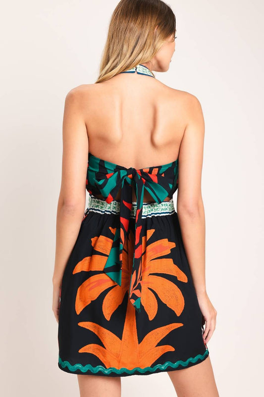 Isla Tropical Halter Mini Dress