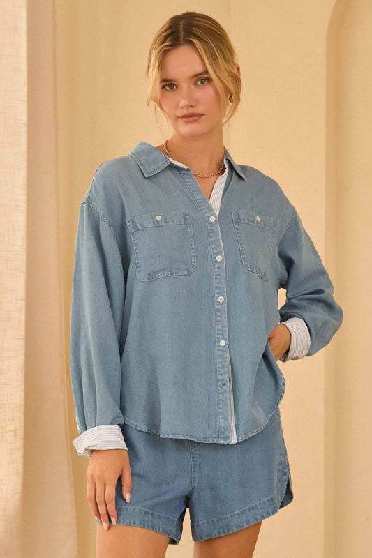 Women’s relaxed fit Tencel shirt with contrast cuff detail