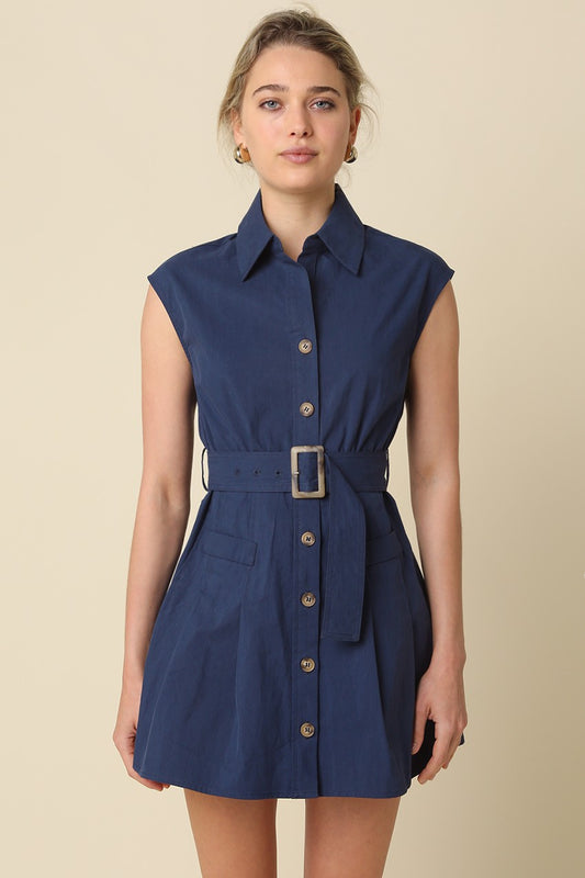 Donna Belted Sleeveless Shirt Dress