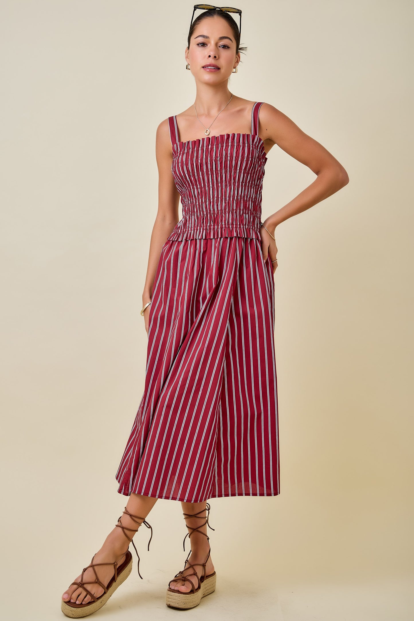 Avery Striped Smocked Midi Dress