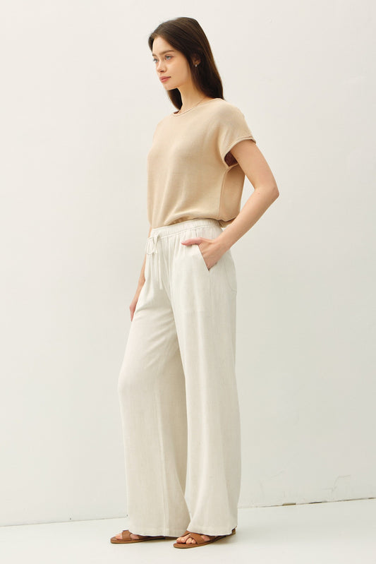 linen blend wide leg drawstring pants