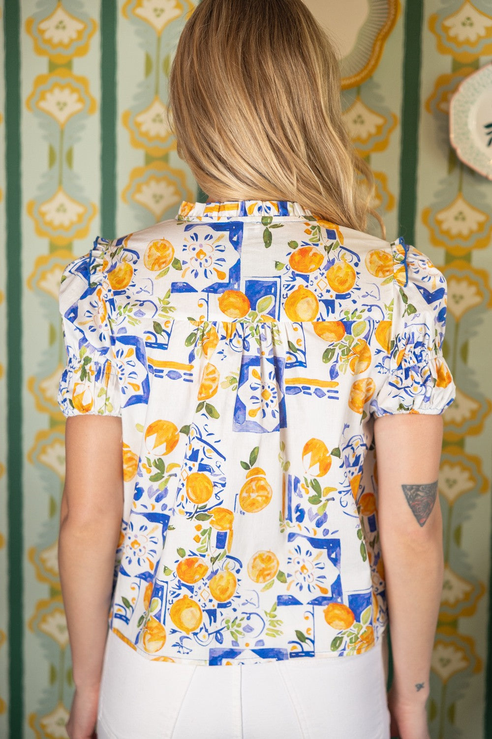 Addison Watercolor Fruit Babydoll Top