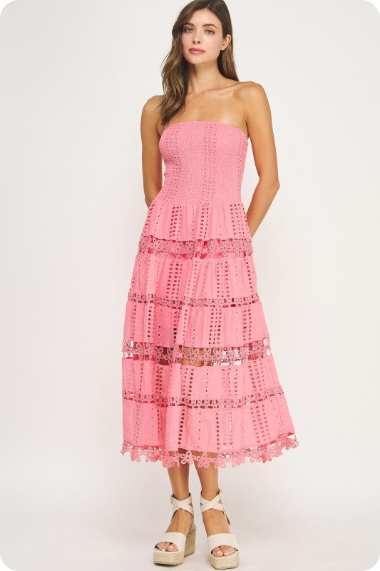 The Harper Eyelet Lace Tube Dress M / Red