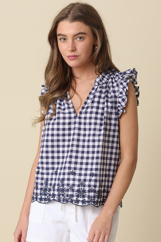 Paige Gingham Ruffle Sleeve Blouse