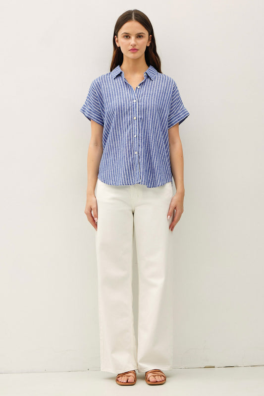The Little Blended Linen Short Sleeve Striped Shirt
