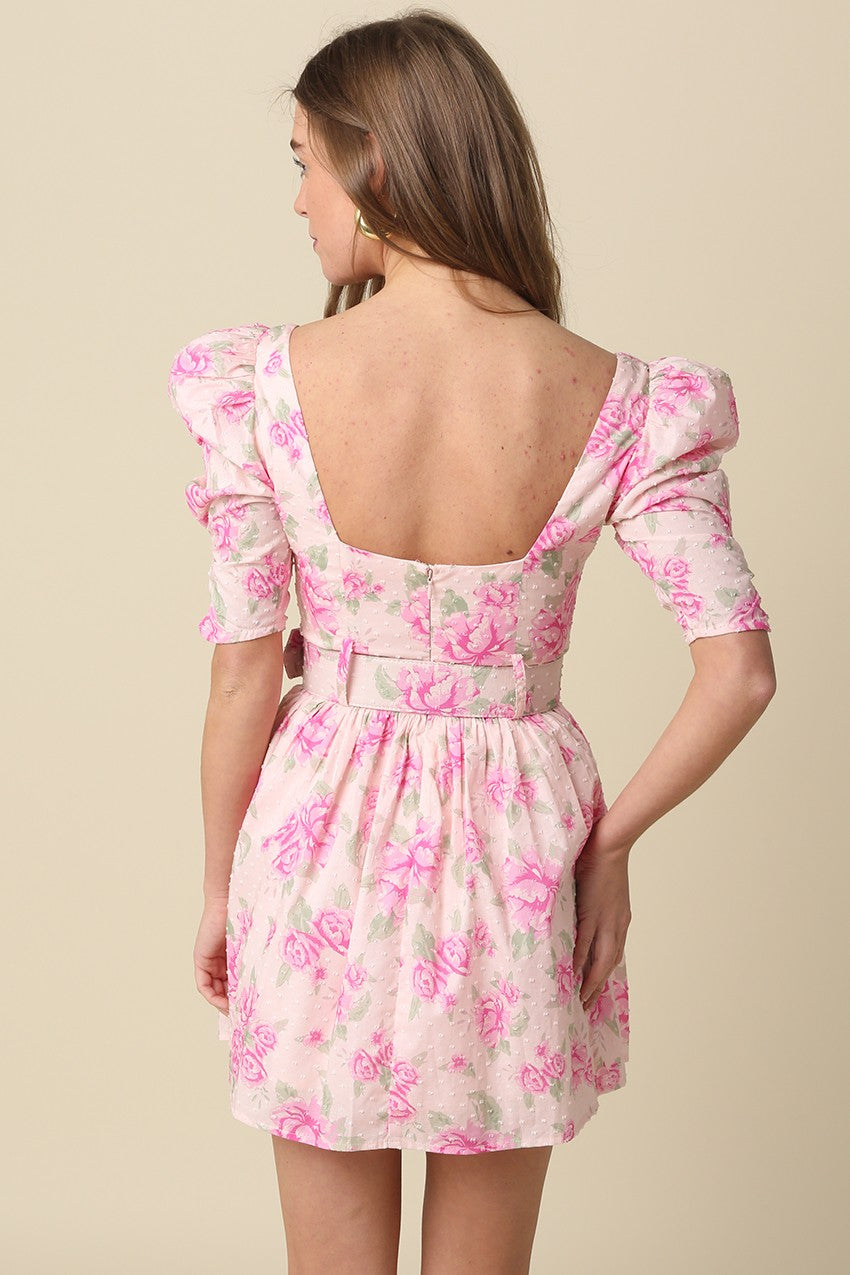 Maria Floral Melted Puff Sleeve Mini Dress