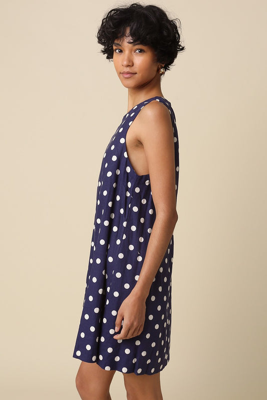 Audrey Polka Dot Linen Mini Dress
