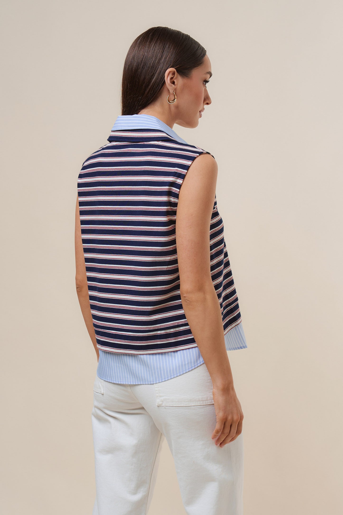 Striped Knit Top features a layered-look design