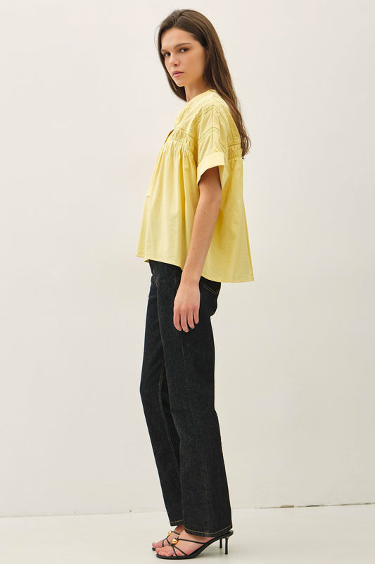 Margot Lace Trim Henley Blouse