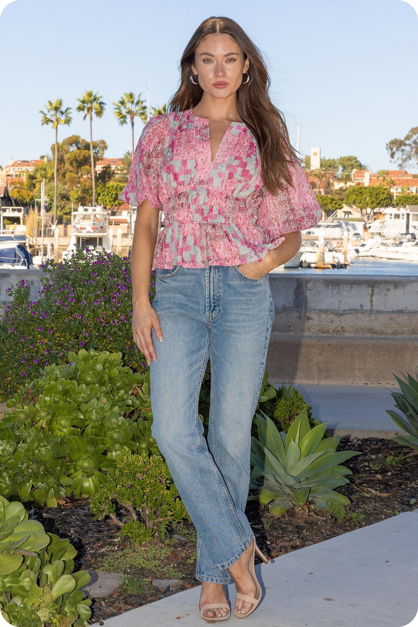 Alisa Patchwork Floral Eyelet Peplum Blouse