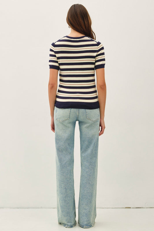 Aria Multi-Stripe Knit Sweater Top