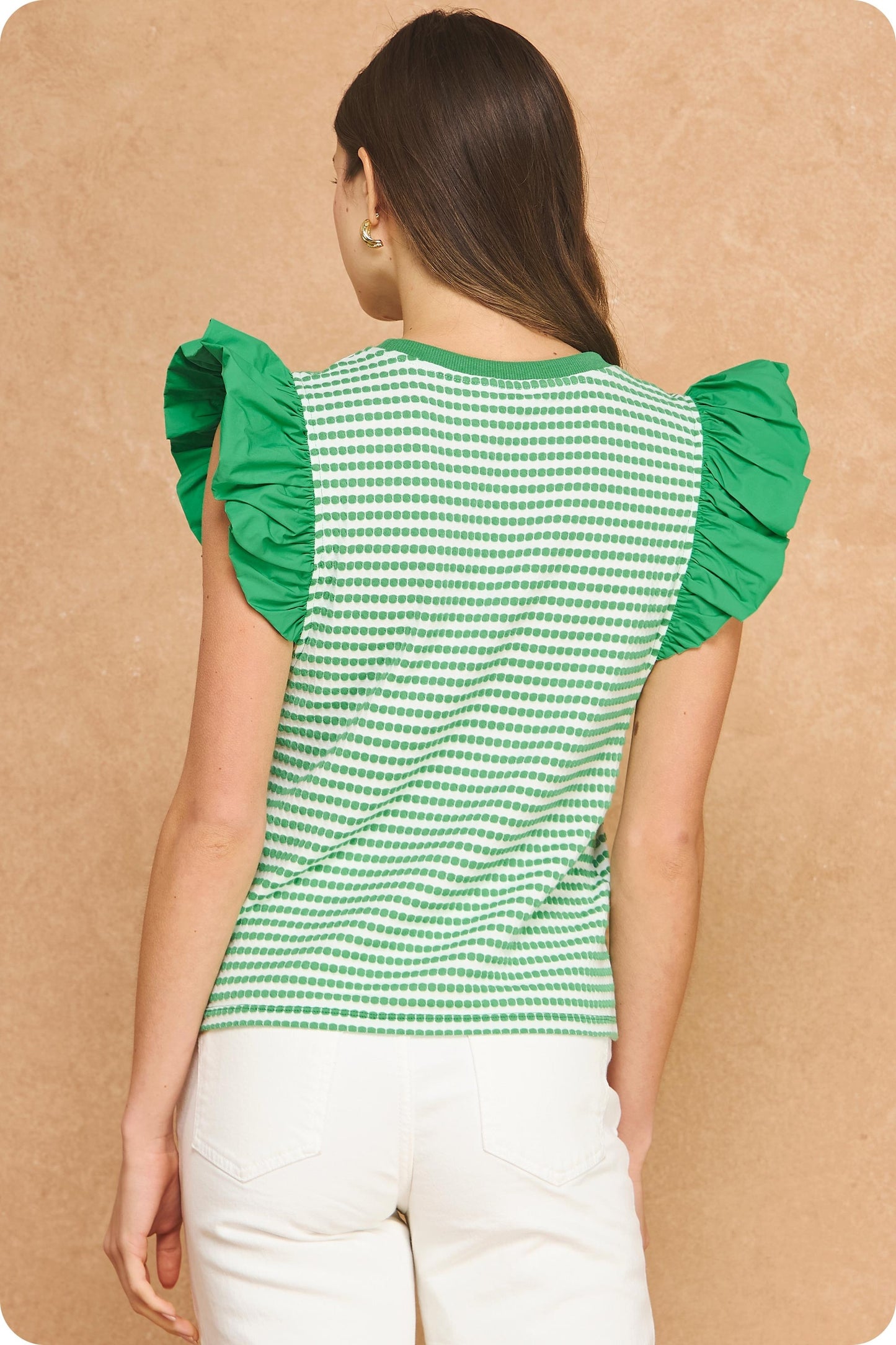 Sienna Textured Stripe Ruffle Sleeve Top