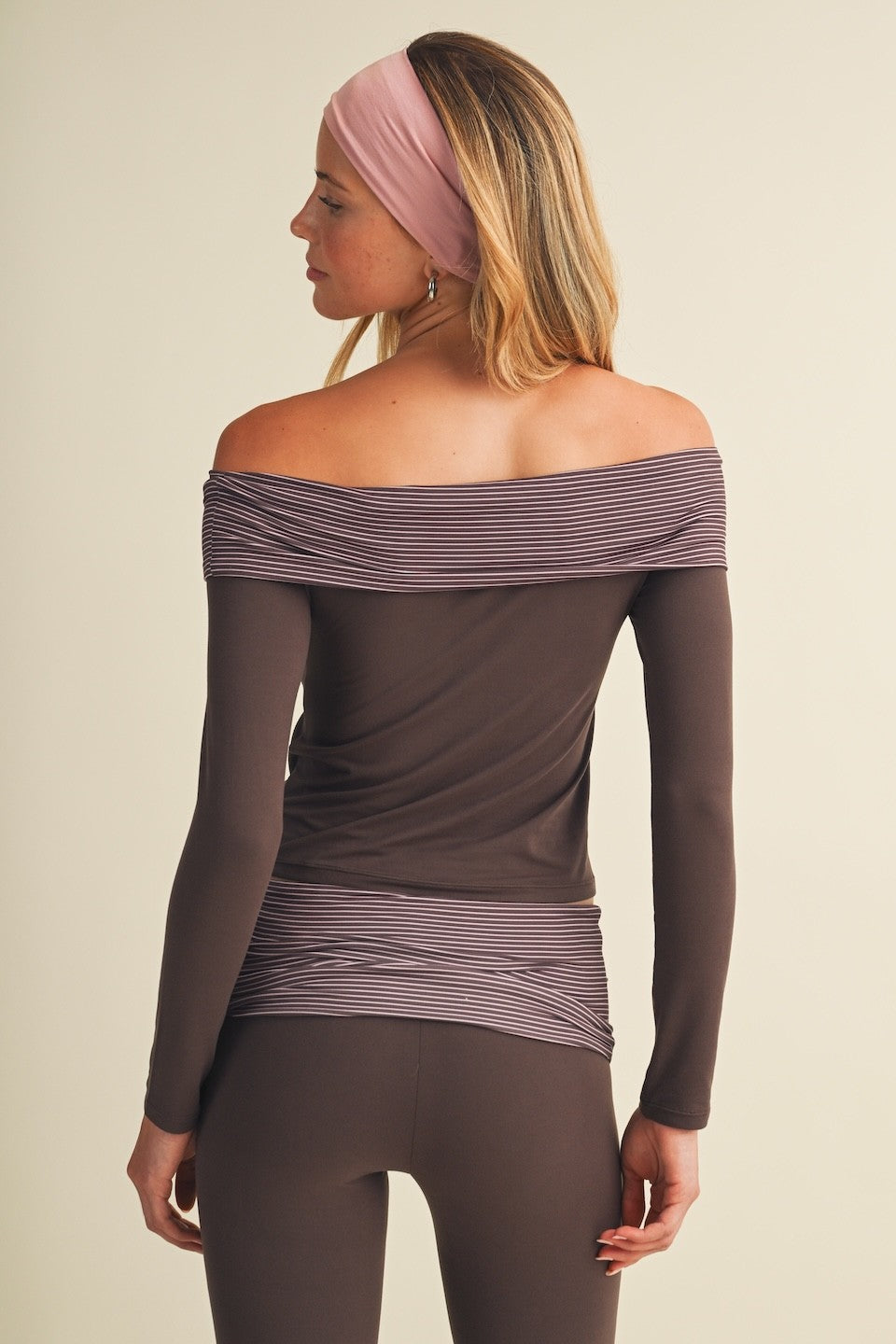 Choco Stripe Off-Shoulder Top