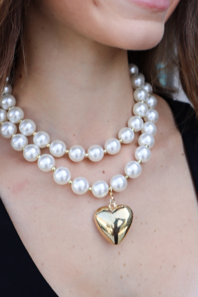 Bubble Heart Necklace- Pearl