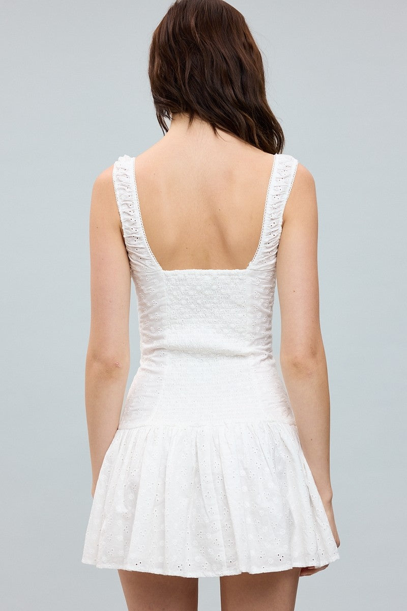 Victoria Eyelet Flare Mini Dress