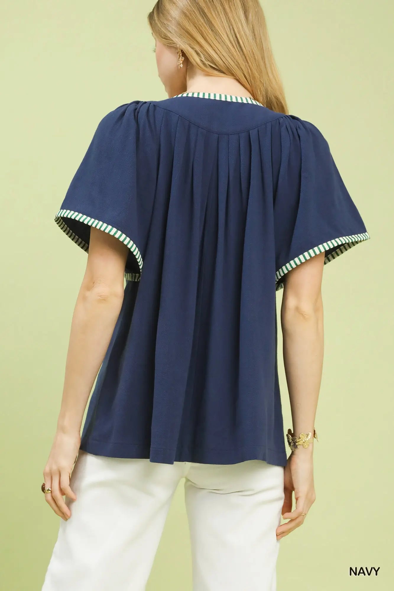 Isabell Contrast Trim Flutter Sleeve Babydoll Top