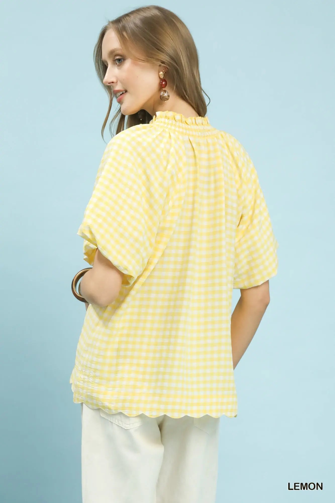 Brielle Gingham Bubble Sleeve Top