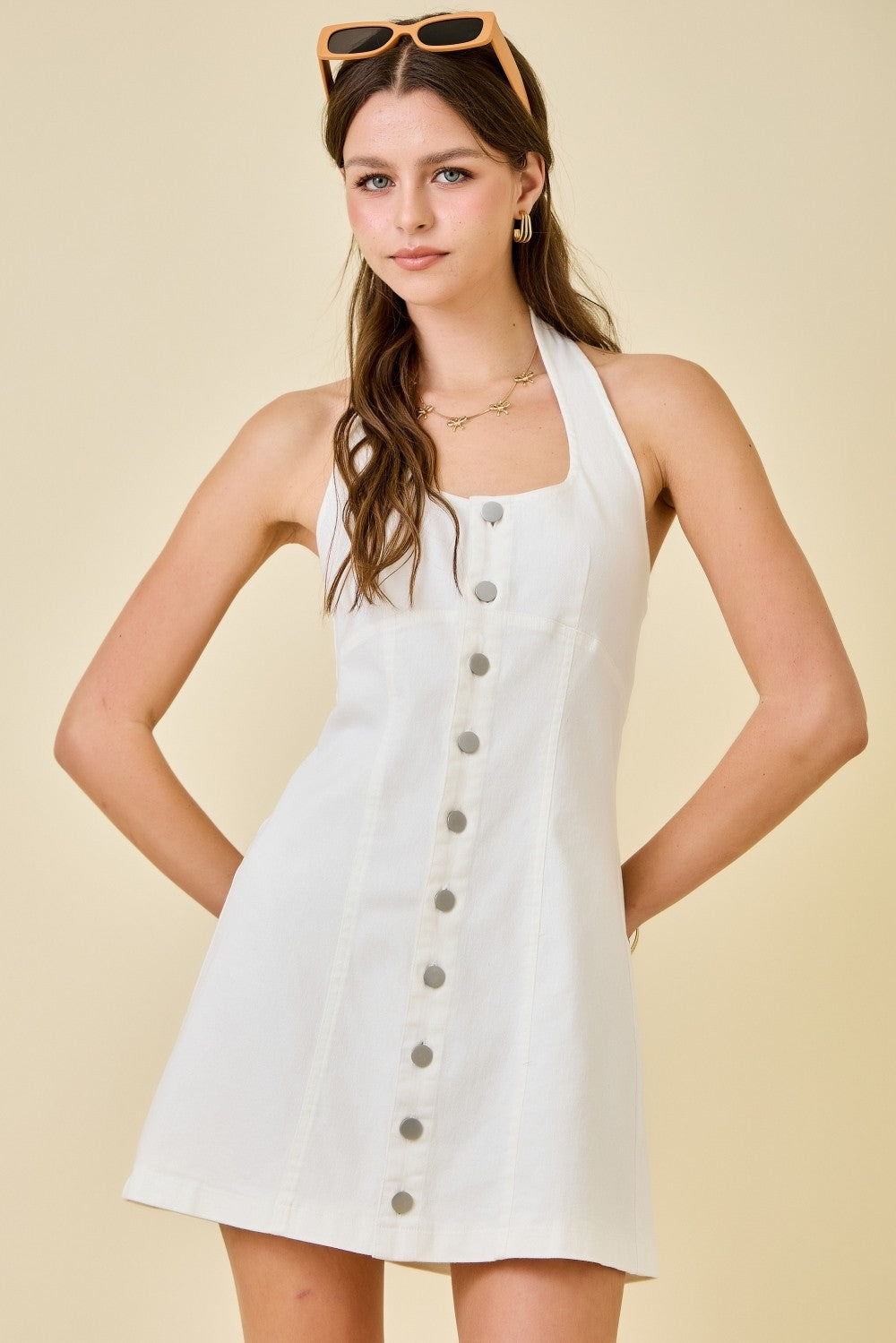 white denim halter dress Heather Mini – Pieces & Peaches Finished with a side Size:18 REG white denim midi dress black suit men Red beaded Prom dress