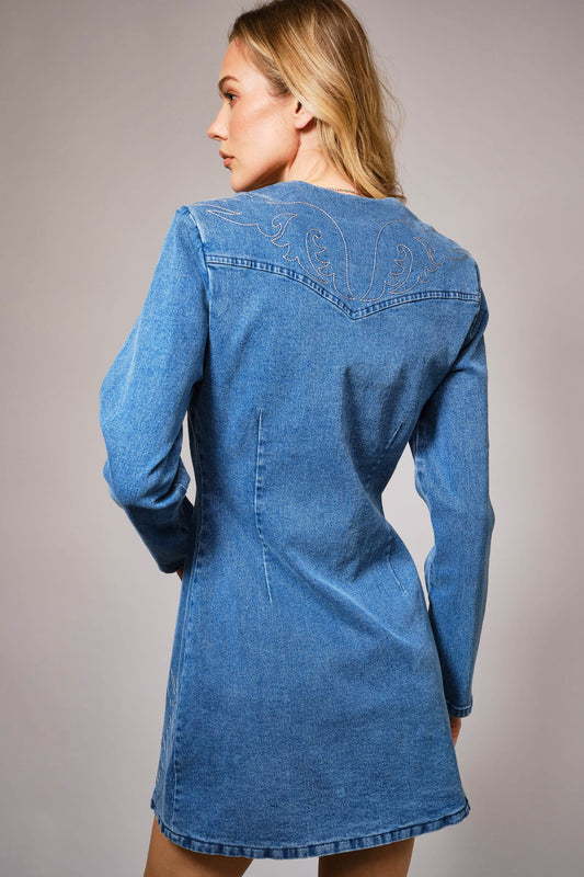 Linnea Embroidered Stretch Denim Mini Dress