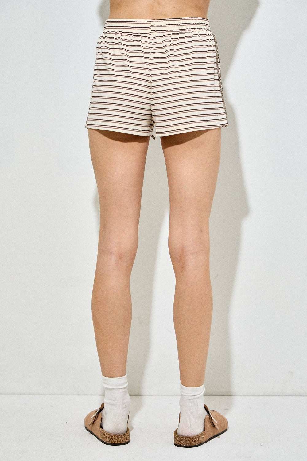 Women’s vintage striped knit lounge shorts with elastic waistband