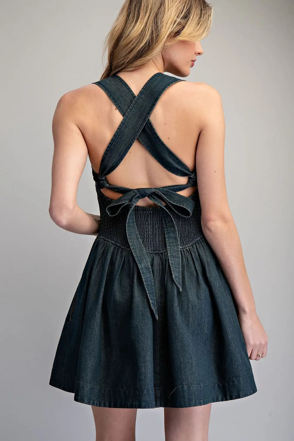 Mineral Washed Tie-Back Mini Dress
