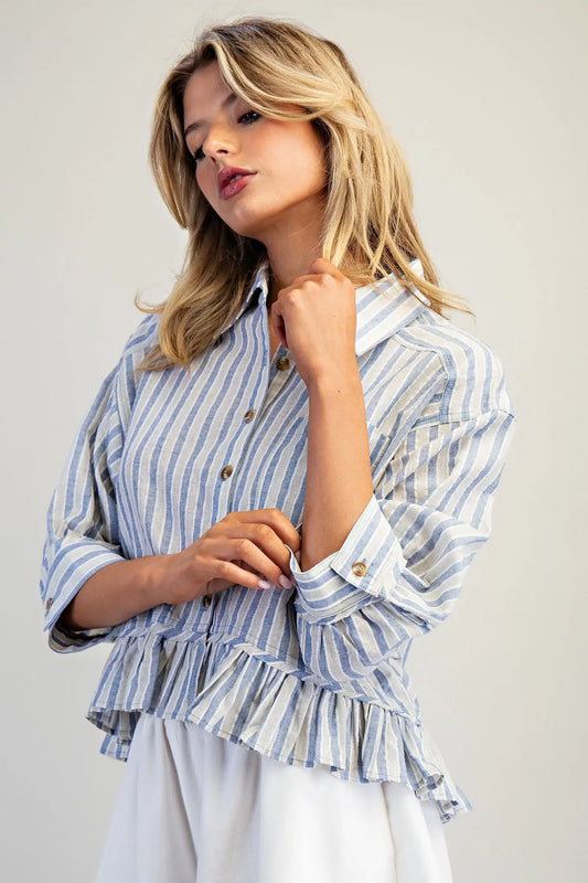Claribelle Striped Ruffle Peplum Hem Top