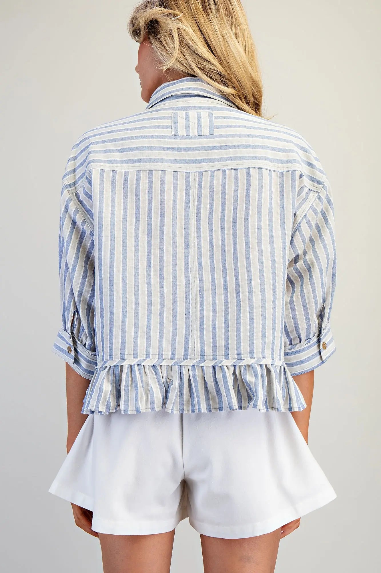Claribelle Striped Ruffle Peplum Hem Top