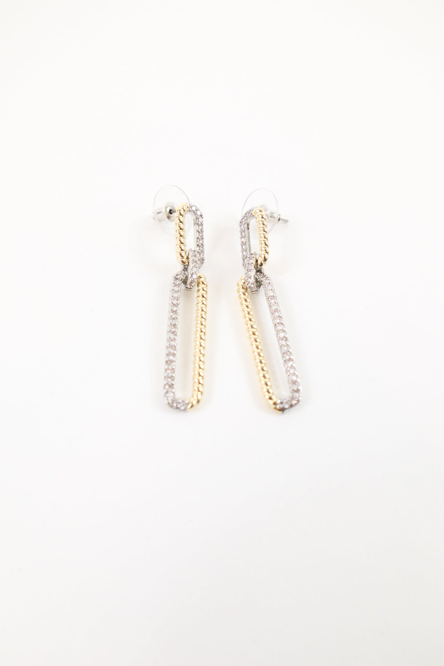 Mixed metal chain link drop earrings with gold and crystal detailing