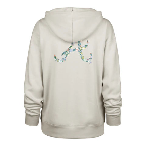 Atlanta Braves Full Bloom '47 Naomi Hoodie – Women's beige hoodie with floral-patterned 'A' logo on the back