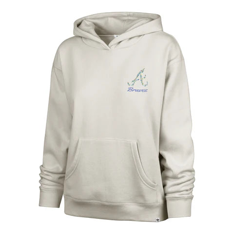 Atlanta Braves Full Bloom '47 Naomi Hoodie – Women's beige hoodie with floral embroidered Braves logo on the front
