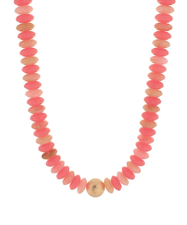 Blush Radiance Pink Opal Beaded Necklace with Faceted Pink Opal Beads and Gold Accent Bead