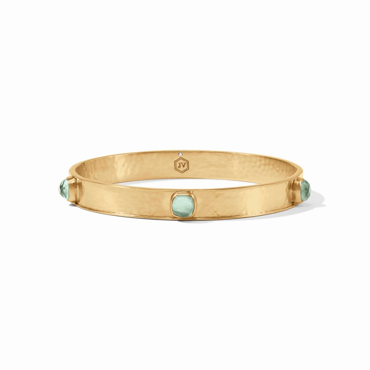 Catalina Stone Bangle- Gold- Iridescent Aquamarine Blue