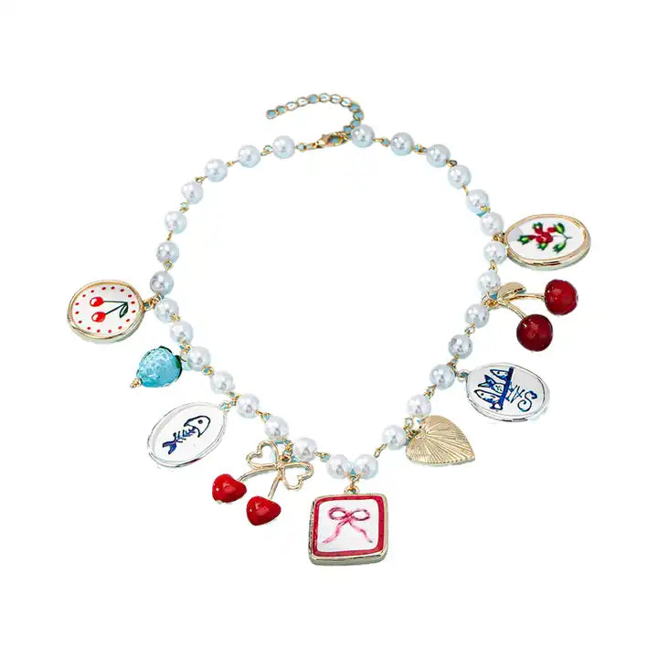 Charm Garden Pearl Necklace Bow Sardine