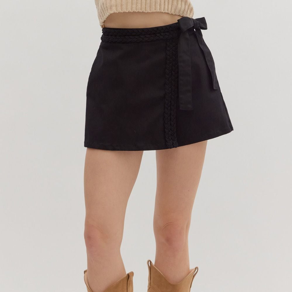 Marlene Wrap SkortChic cotton wrap skort with braided trenza detail and side pockets—an elevated casual summer essential.