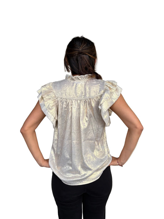 Lightweight shimmery top for women with flowy flutter sleeves